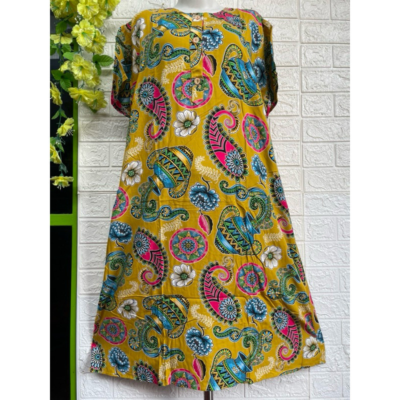 Daster Kekinian Motif Bunga Terbaru Asli Batik Kencana Ungu Label Biru Premium Original Ld 120 Cm / 