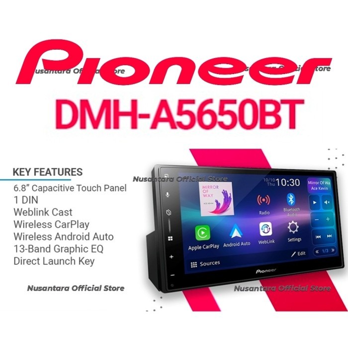 ALL NEW Pioneer DMH-A5650BT Head Unit Single Din Layar 7 inch Wireless AppleCarPlay Wireless Android