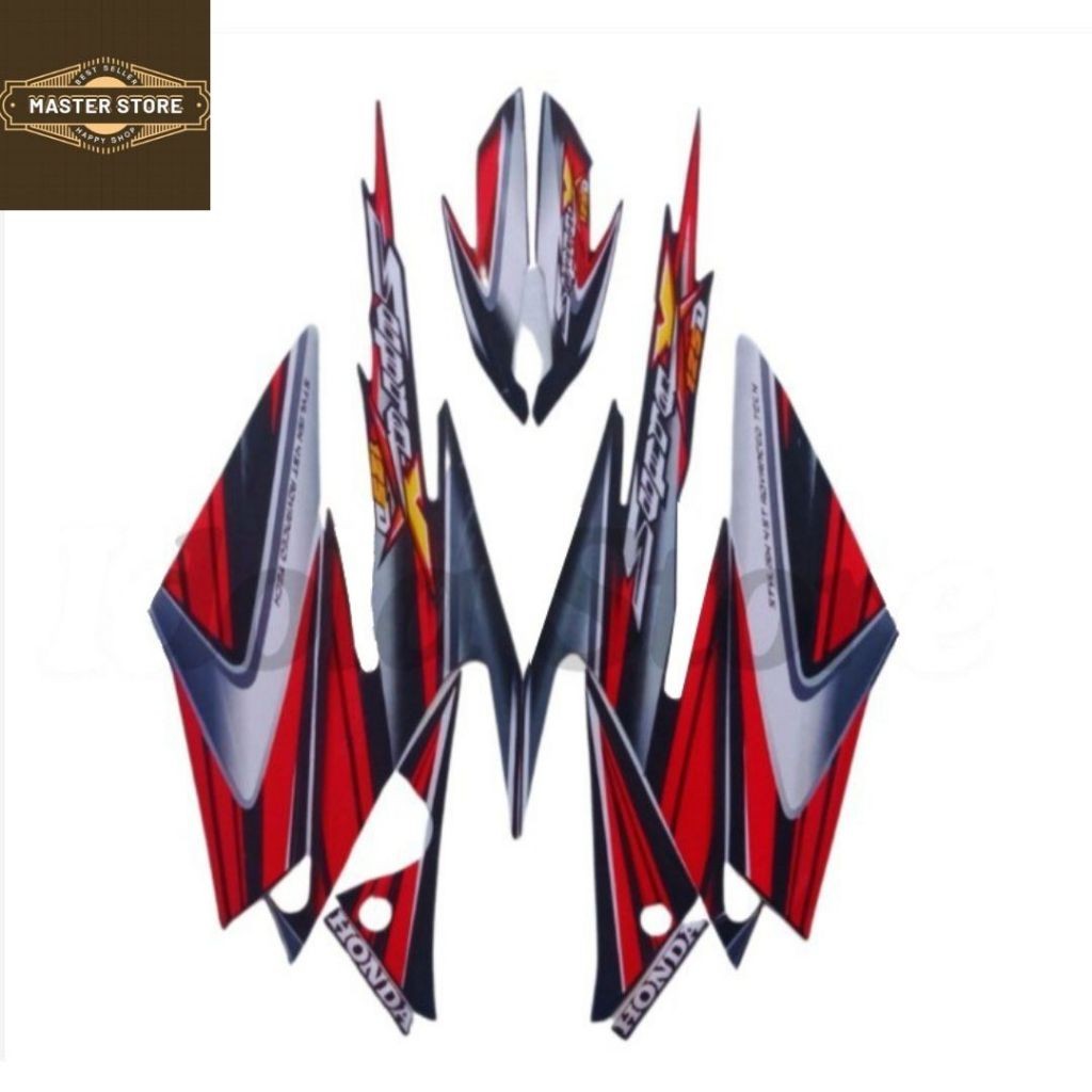 Stiker Striping List Body Supra X 125 D 2006 Hitam Merah Standar Motor Honda Supra X 125 D 2006