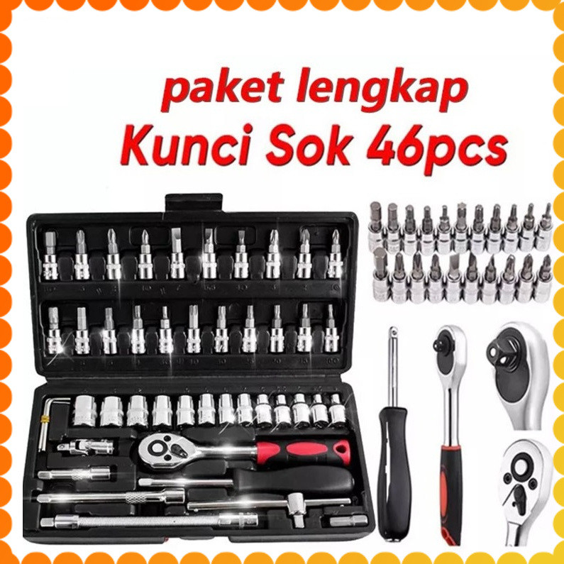 Kunci Sok Set 46 Pcs Socket Wrench Mata Obeng Dilengkapi Box Penyimpanan - Kunci L Set Lengkap Kunci
