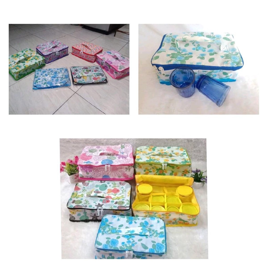 (Muat 12 gelas) tas gelas 12 lapis kotak full resleting alas triplek kuat tempat penyimpanan gelas s