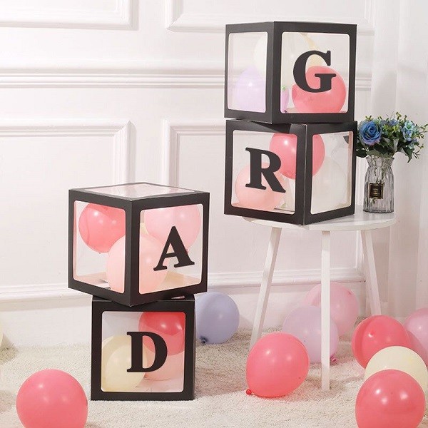 BOX BALON HURUF TRANSPARAN BLACK / BOX BALON DEKORASI TRANSPARAN / BOX BALONASIA BLACK