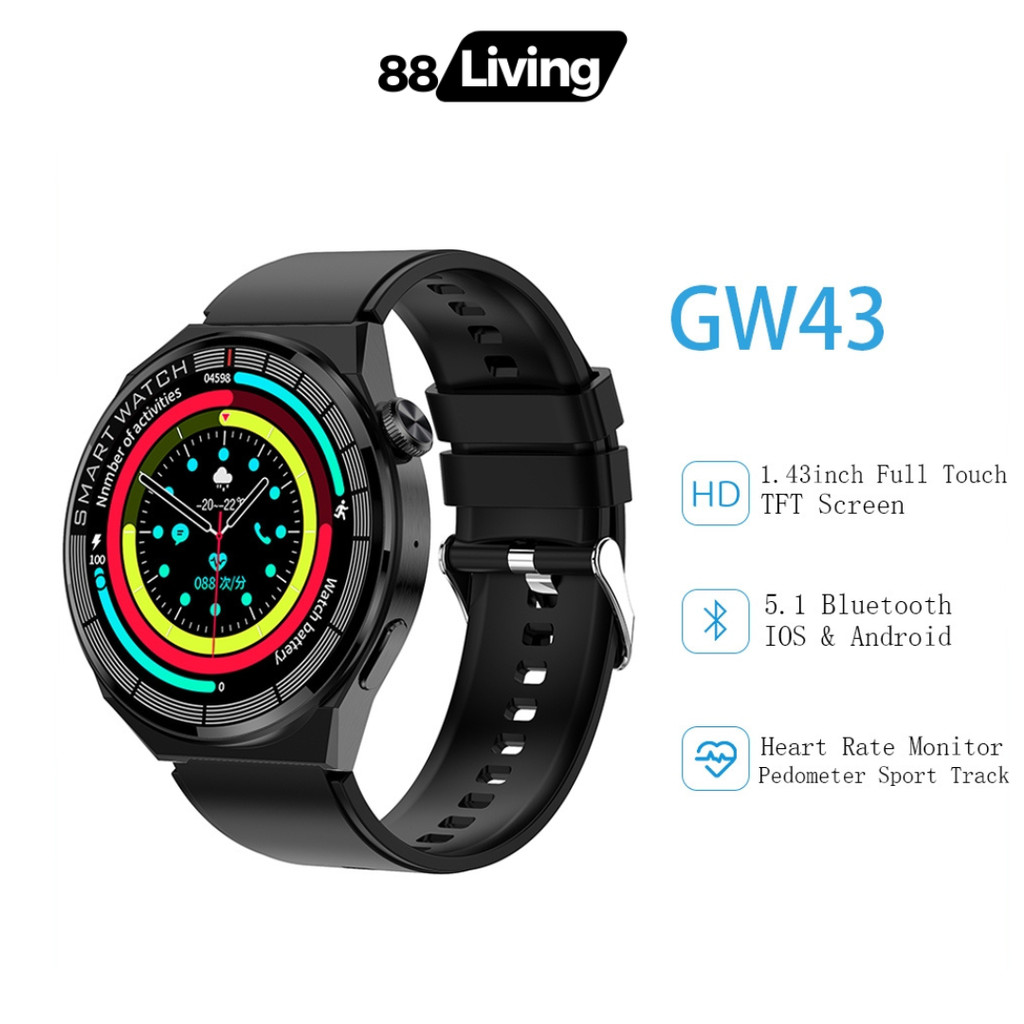 [ 88Living ] GW43 1.43'' Smart Watch Full Touch Screen Heart Rate Sleep Health Monitor Smartwatch wi