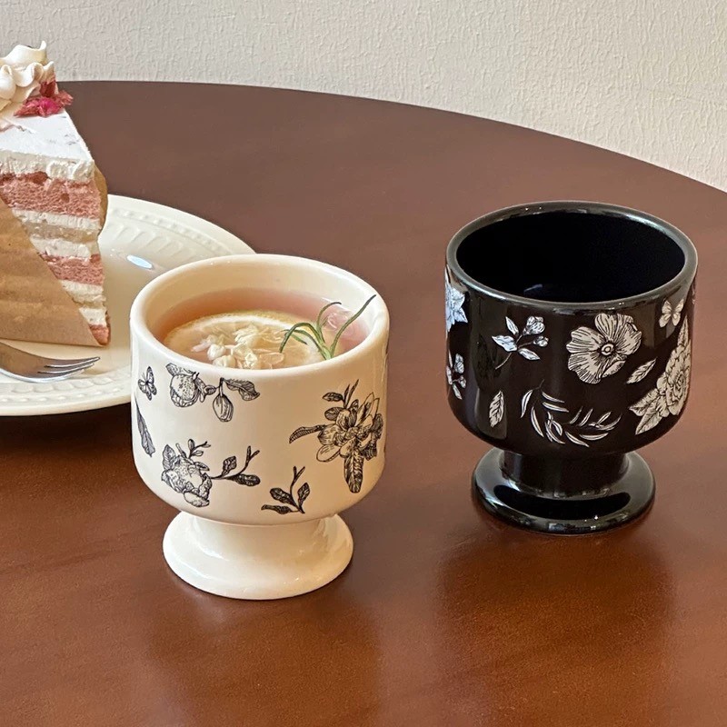 [KINI] HANA Korean Ceramic Mug 200 ml | Gelas Teh Kopi Keramik Vintage Cafe Flower Mug