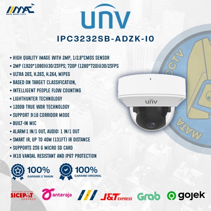 IP CAM CCTV UNV UNIVIEW IPC3232SB-ADZK-I0 Dome Indoor 2MP Varifocal