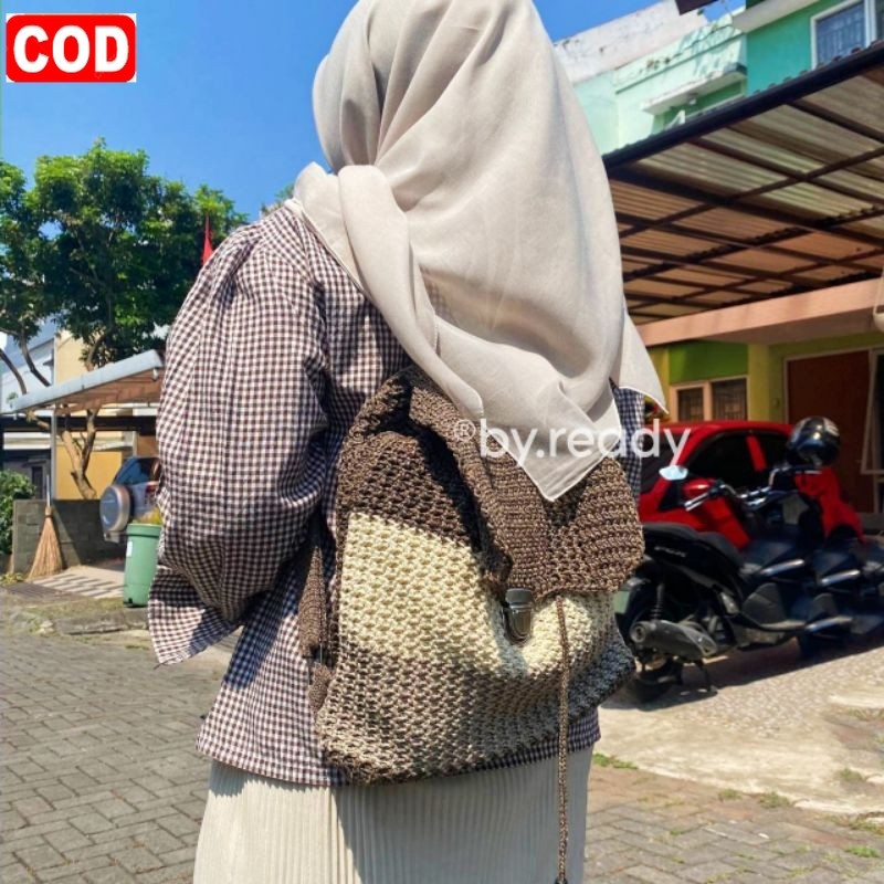 Tas Ransel Rajut | Tas Rajut Wanita | Souvenir Oleh - Oleh Bandung