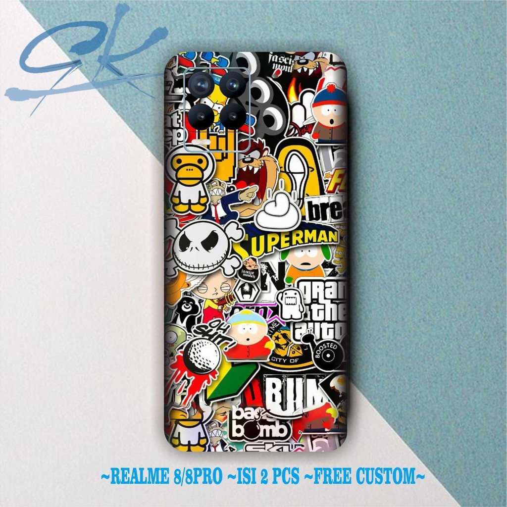 

DAPAT 2 PCS garskin realme 8 motif stiker keren isi 2pcs free custom