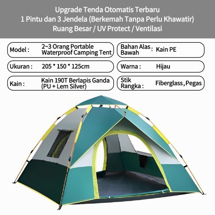 Large capacity spacious field tent  Tenda Camping 5-8 Orang - 2-3 Orang
