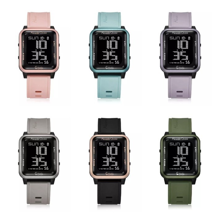 JAM TANGAN WANITA ALEXANDRE CHRISTIE AC9344 AC 9344 MHR RUBBER SET COLORFUL DIGITAL