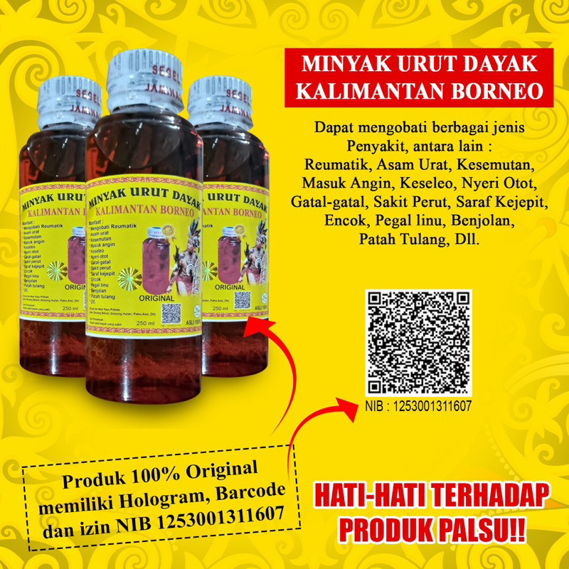 

Minyak Urut Dayak Perisai Borneo Atasi Keseleo Reumatik Nyeri Otot, Gatal- gatal dan Asam Urat 250ml