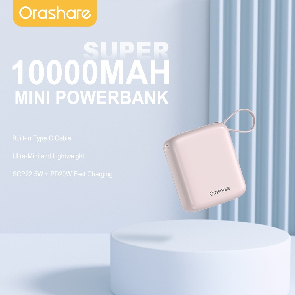 Orashare PM10C 10000mAh Super Mini Powerbank PD20W Fast Charging Built In Type-C Cable For iP 15