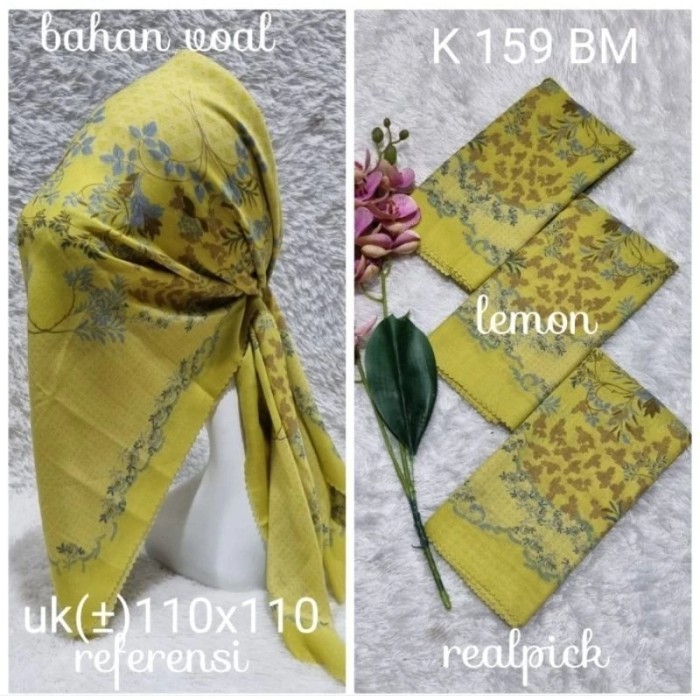 ✨TERLARIS✨ -Hijab Segi Empat Voal Motif Bunga Warna Lemon Kerudung Jilbab Terbaru