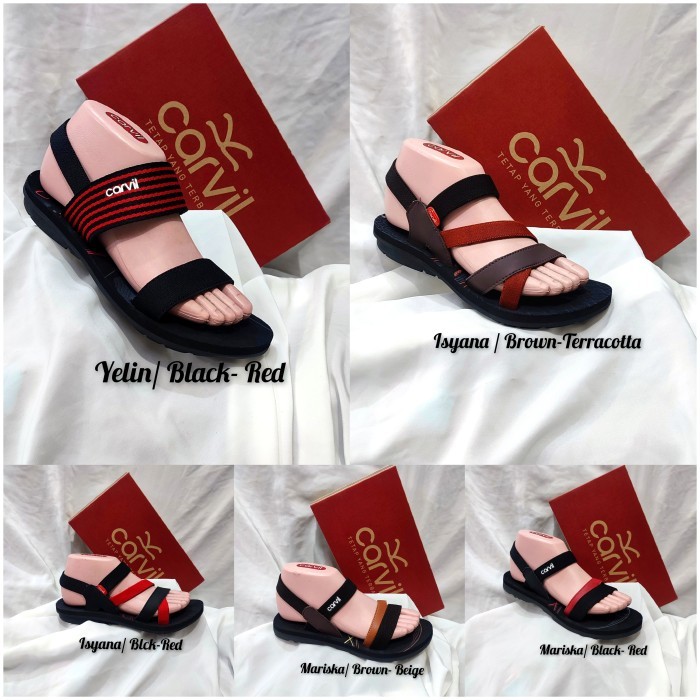 ✨TERLARIS - SANDAL CARVIL TALI BELAKANG, SANDAL GUNUNG WANITA FLAT CARVIL  - Br/mrika, 39