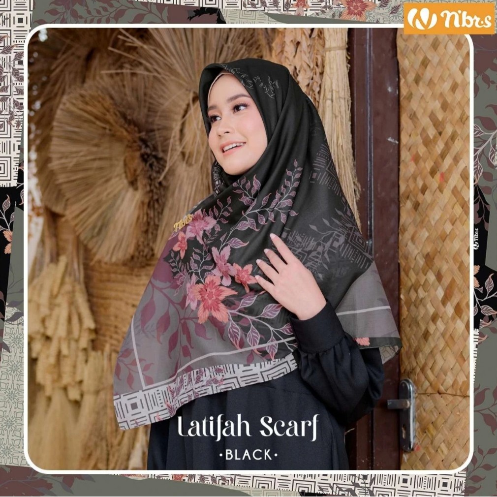 Latifah Hijab Segi Empat Motif Bahan Voal by Nibras | Hijab Segi Empat Motif Bunga Premium | Hijab N