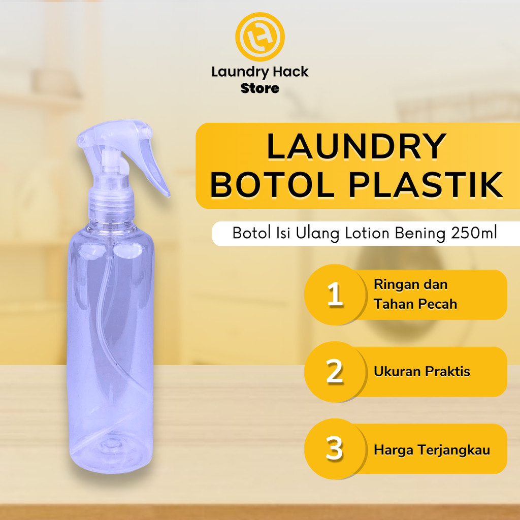 LAUNDRY BOTOL PLASTIK 250ML BENING PUTIH | BOTOL ISI ULANG LOTION