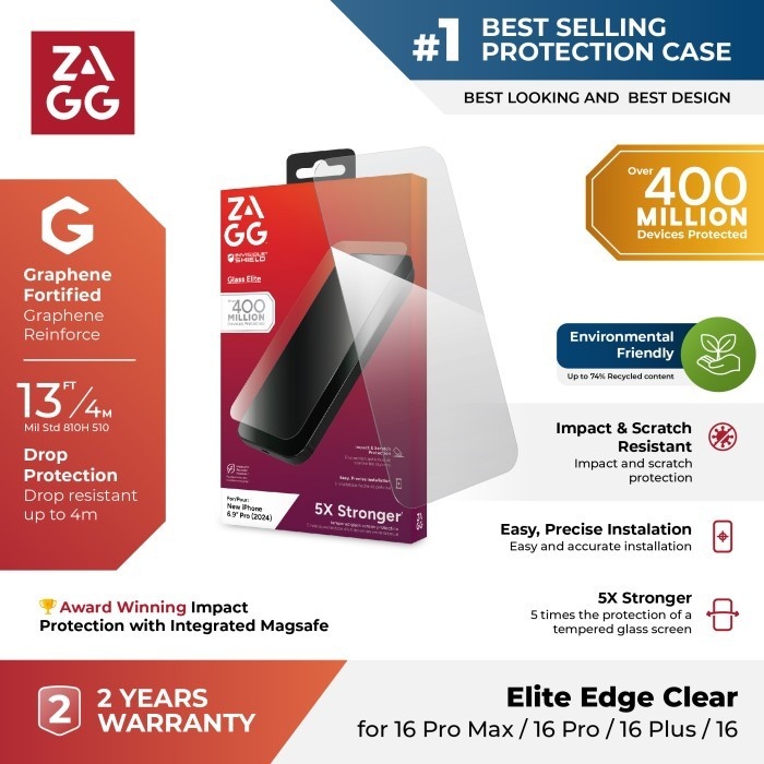 ZAGG Tempered Glass Elite Privacy iPhone 16 Pro Max Screen Protector Anti Spy