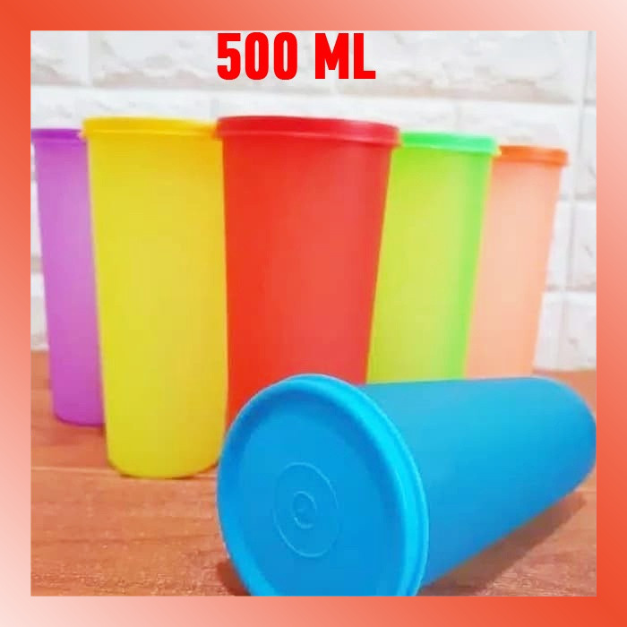 LAMMORO > AM29 Gelas Plastik Dengan Tutup Warna Warni Souvenir Tumbler Kantor Bekal 08B3