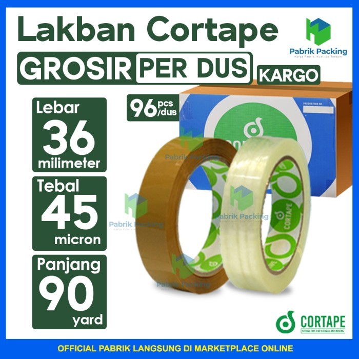 

TL LAKBAN CORTAPE Ekonomis - Ukuran 36mm x 90yard TERMURAH PER DUS - Bening