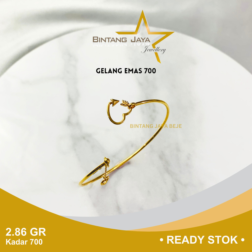 Gelang Emas Kadar 700 16K Berat 2.86 gr gram Model Bangle Kait Love Glg Tangan Perhiasan Mas Tua Asl
