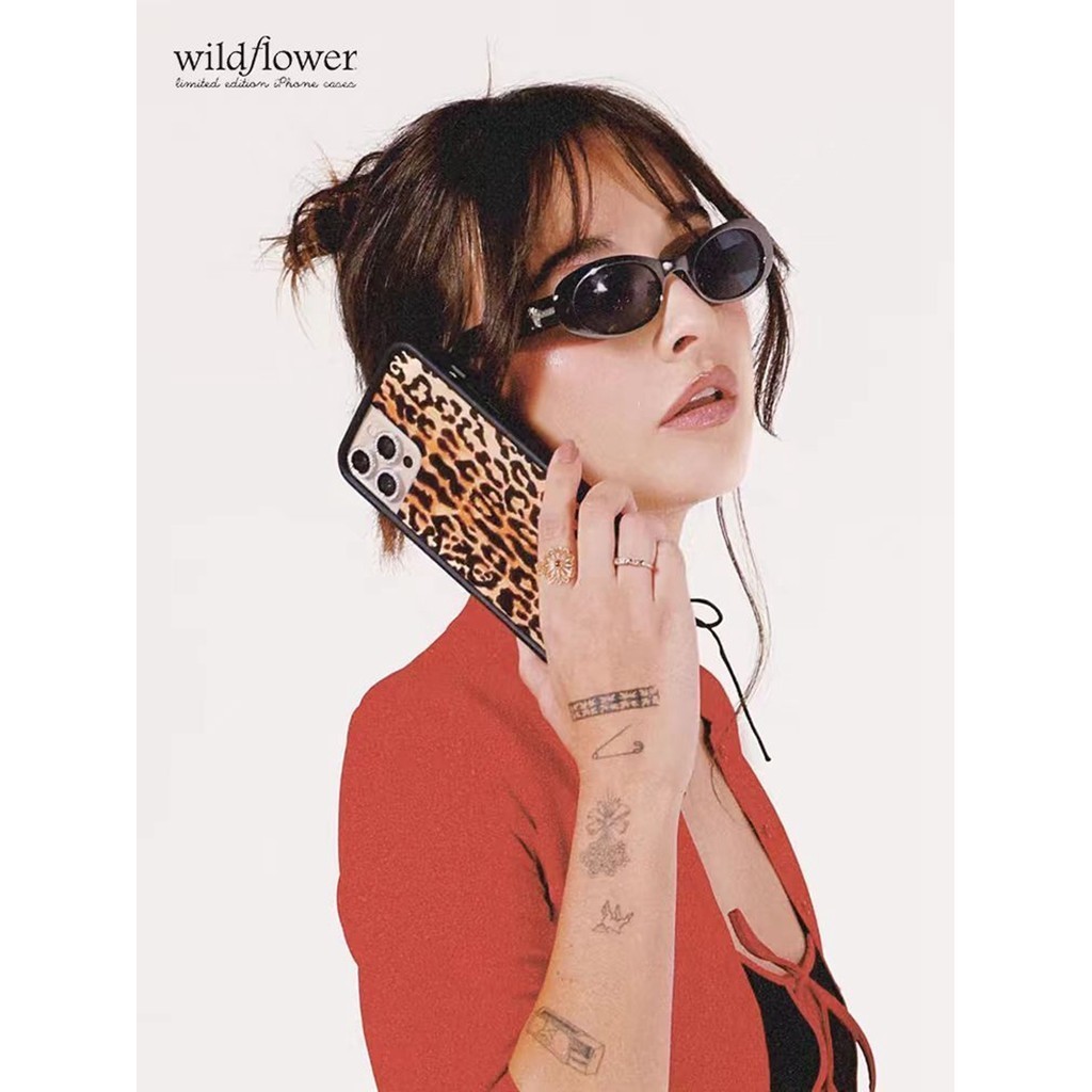 ☼ Wildflower Leopard Love wf Phone Case For iPhone 15 14 Plus 12 13 Pro Max Acrylic Hard Casing Shoc