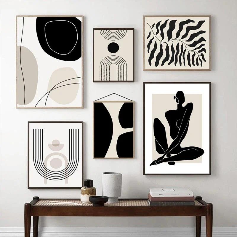 

Abstract Boho Geometric Line Posters Black Beige Bohemian Wall Art Canvas Painting Print Picture for Living Room Home Decoration