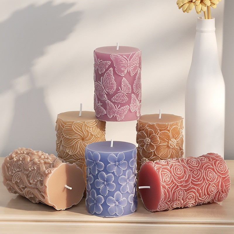 

Flower Butterfly Columnar Silicone Candle Mold DIY Waves Soap Resin Plaster Making Tool Geometry Chocolate Mould Home Decor Gift