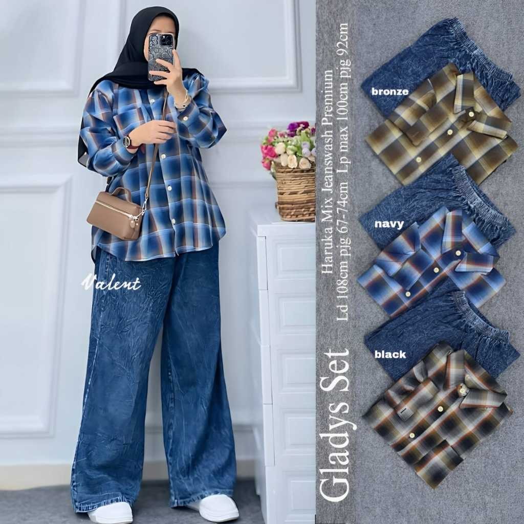 Setelan Wanita Motif Kotak Terbaru Gladys Setelan By Valent murahh