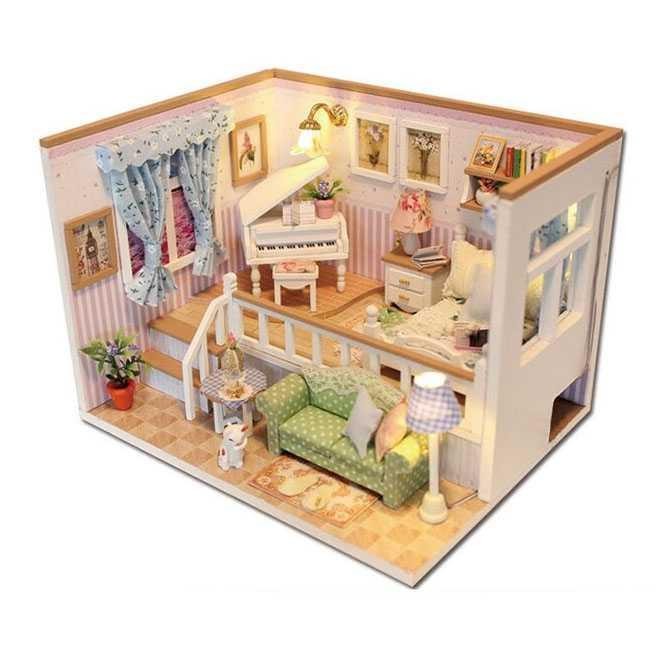 [COD] Miniatur Rumah Boneka DIY Doll House Wooden Furniture Roomdetail Minimalis 3D Mini Bahan Kayu 