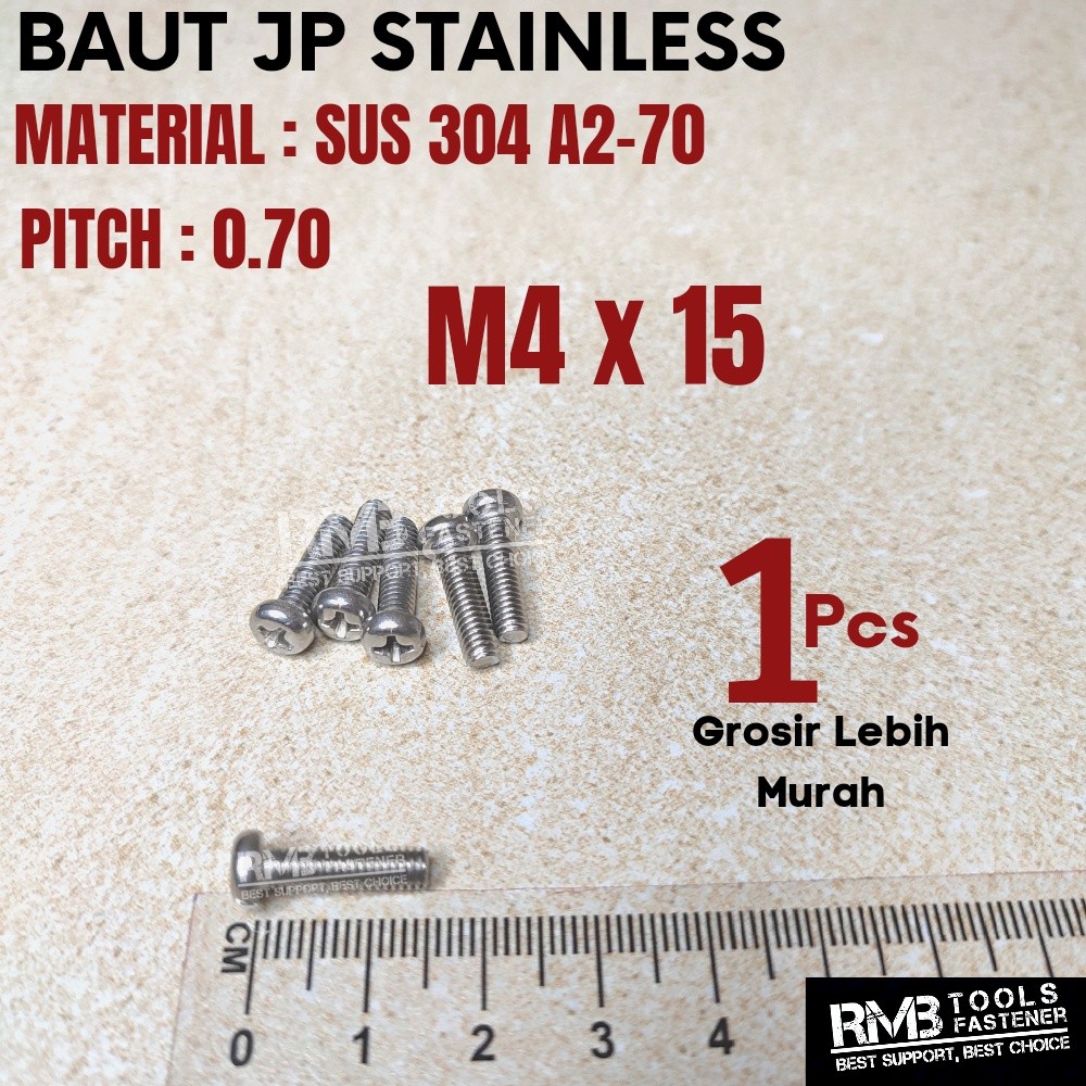 Baut JP M4 x 15 Stainless Steel / Baut JP Stainless M4 x 15 mm SUS 304
