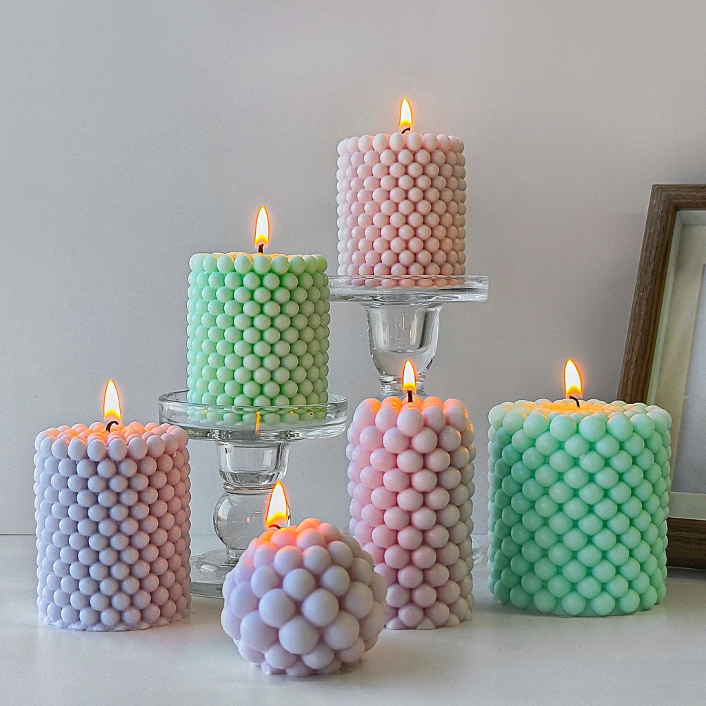 

3D Silicone Candle Mold Cylinder Bubble Round Ball Scented Plaster Aroma Candle Mould DIY Handmade Candles Making Supplies