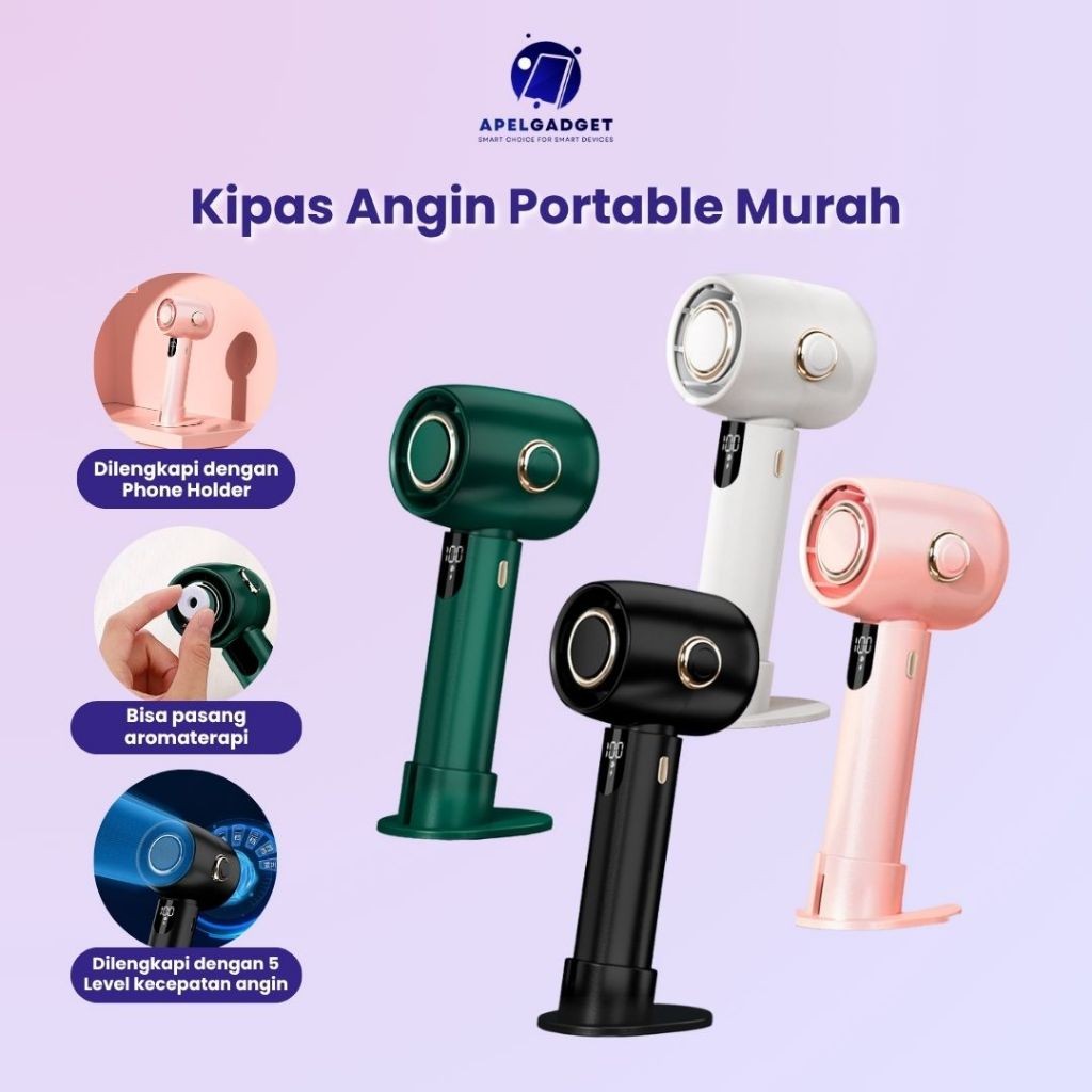 Kipas Mini Aromaterapi Portable – Ukuran Kecil, Bisa Berdiri, Turbo Kuat Serasa AC, Digital Display,