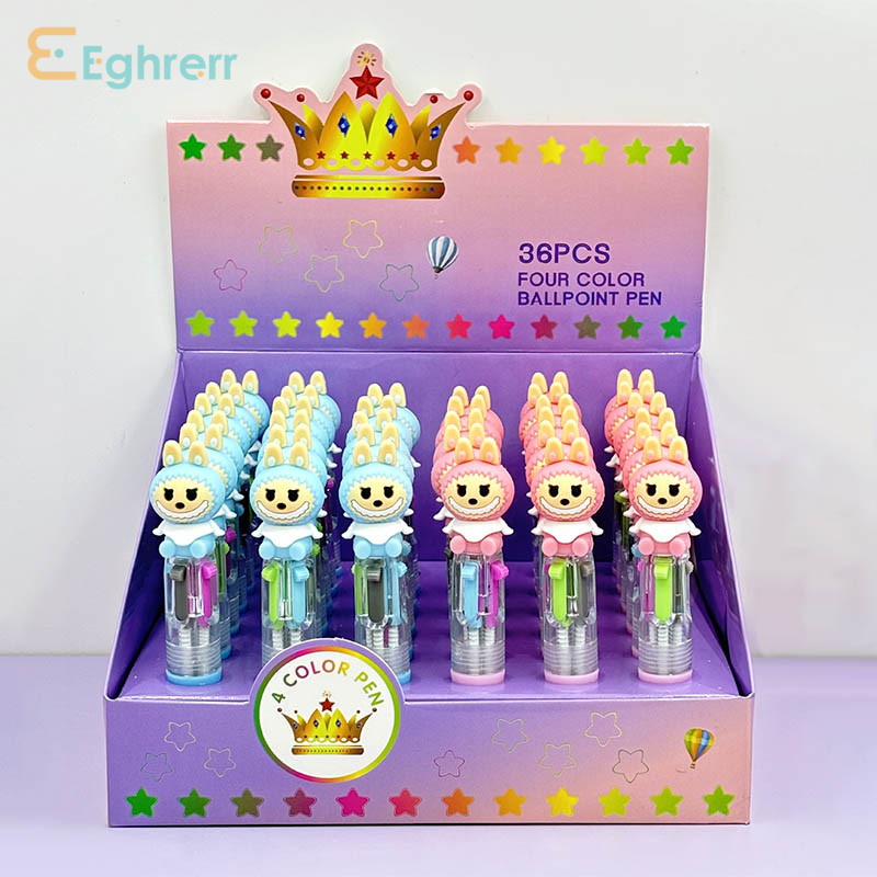 

Eeghrerr Cartoon Short Four-color Ballpoint Pen Cute Labubu Multi-color Scrapbook Pen Student Press Pen