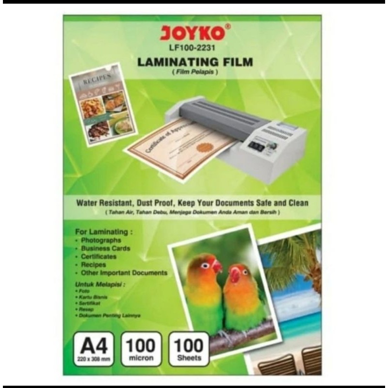 

Plastik Laminating Film A4 Joyko 100 Micron