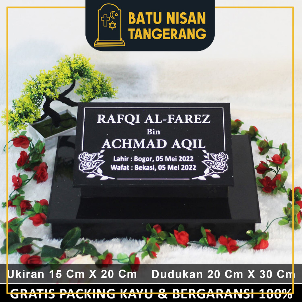 BNT - Kepala Batu Nisan Dudukan Maesan Makam Nissan Kijing Full Set Hitam Putih Lengkap Ukiran Marme