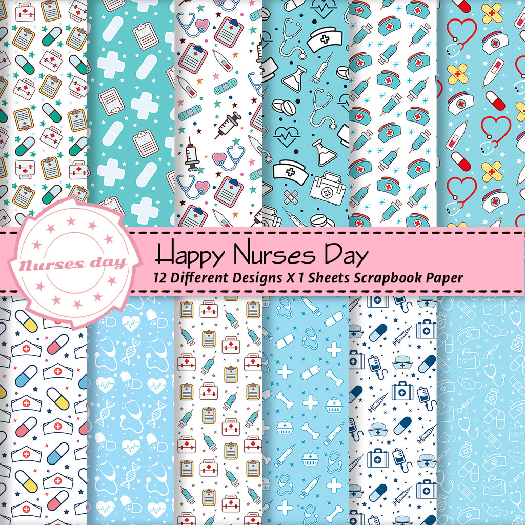 

12pcs Nursing-themed Design Colored Decorative Paper For Notes, Journals, Crafts Artistic Scrapbooking，gift Wrapping Stockpaper