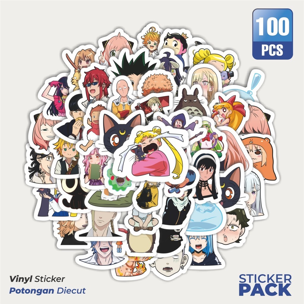 

100 PCS STIKER Anime Jepang V2 Waterproof Aesthetic- Untuk Laptop, Motor, dan Helm - Paper Stationery Pack