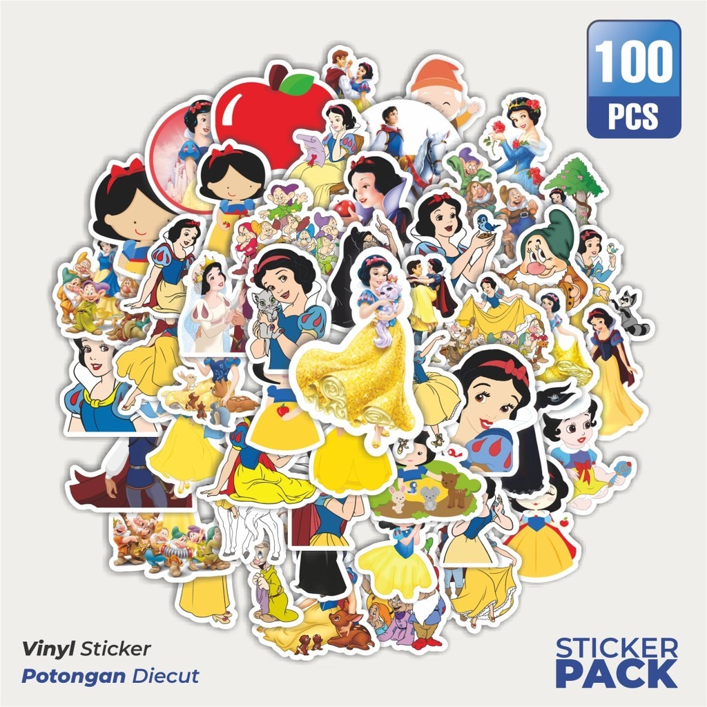 

Stiker Vinyl Stiker Kartun Disney Princess Snow White Waterproof Aesthetic- Untuk Laptop, Motor, dan Helm - Paper Stationery Pack