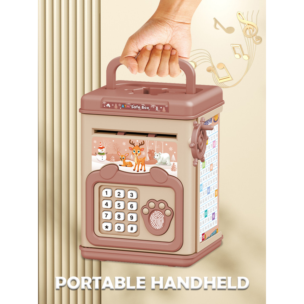 

ATM Piggy Bank Toys, Electronic Fun Music Cartoon Fingerprint Password Box Simulate Fingerprint Password Unlocking Kid Gifts