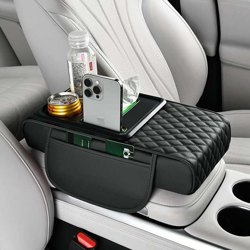 4-in-1/5-in-1 Car Console Organizer - Armrest Pad, Tissue Box, Cup Holder & Phone Storage for
