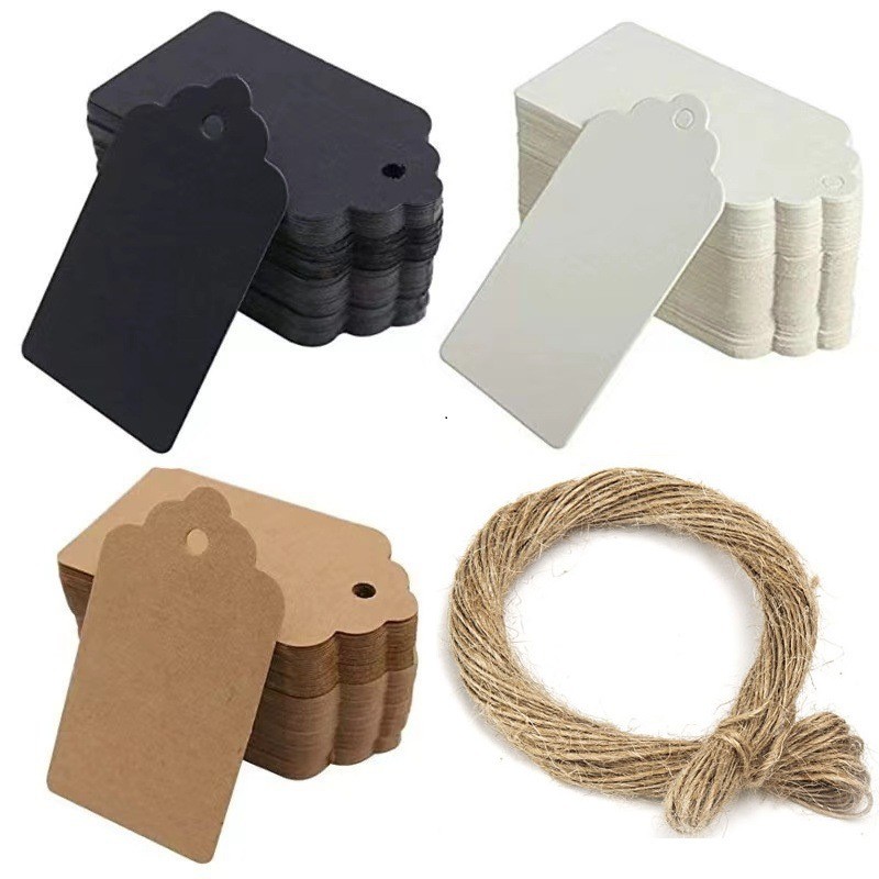 

100pcs 5*3cm Packaging Label Brown Kraft /black/white Paper Tags DIY scallop Label Wedding Gift Decorating Tag