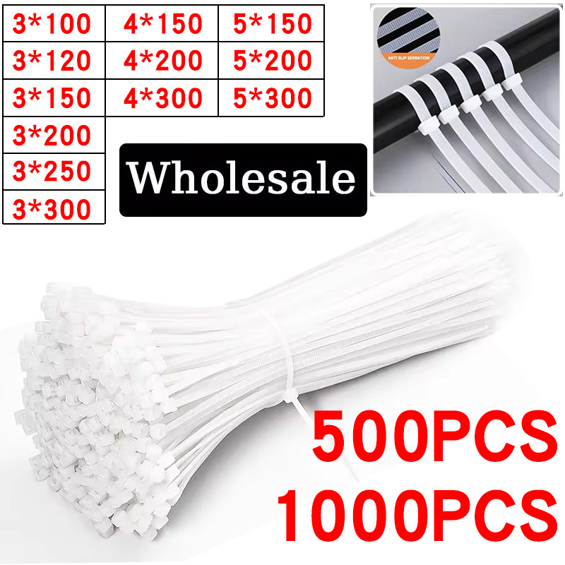 

500/1000PCS/bag Self-locking Plastic Nylon Tie White Zip Wraps Strap Nylon Cable Tie Set Fastening Ring Loop Wire Wrap