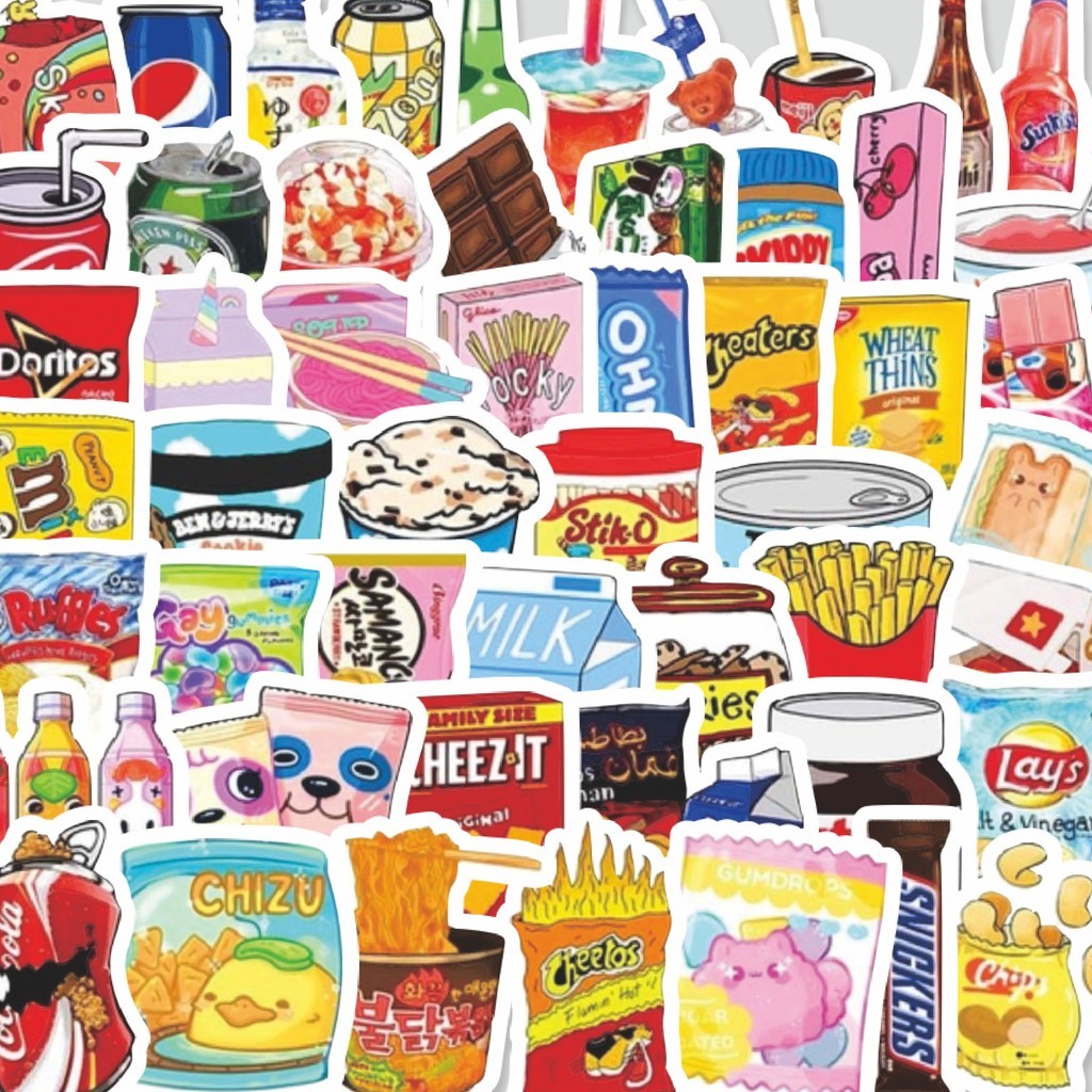 

Stiker Cutting Pack Stiker You Don't Know Food/ Stiker Makanan & Minuman ringan Isi 100Pcs Series Aesthetic Lucu Keren Untuk Koper Bahan Vynil