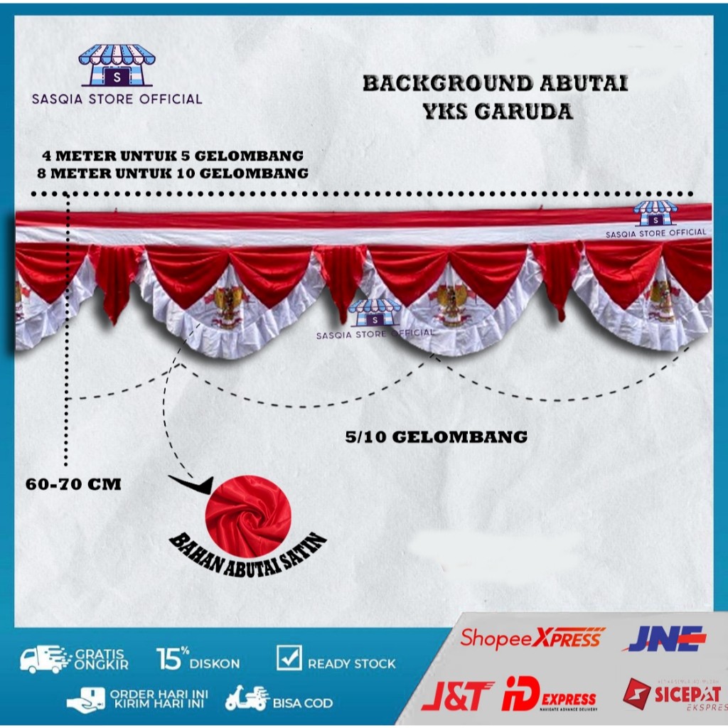 JAMIN MURAH Bendera merah putih background bahan kain premium abutai 10 gelombang(BISA LANGSUNG ORDE