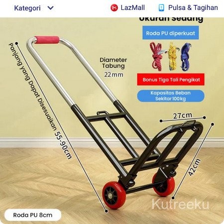 KUTREEKU MAJA Troli Lipat Heavy Duty 100/120/180kg - Roda Karet & Rangka Besi - Untuk Gudang/Superma