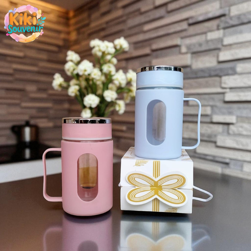 PROMO Cangkir Souvenir Mug Cantik Gelas Kaca Import 42ml Tumbler Kaca Air Panas Dingin Box Jasmine