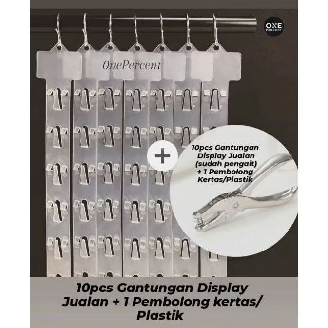

10PCS Gantungan Display Jualan/ Clip Strip Display Jualan + 1 Pembolong Kertas/Plastik One Hole Punch 3mm (Sudah Pengait)CO