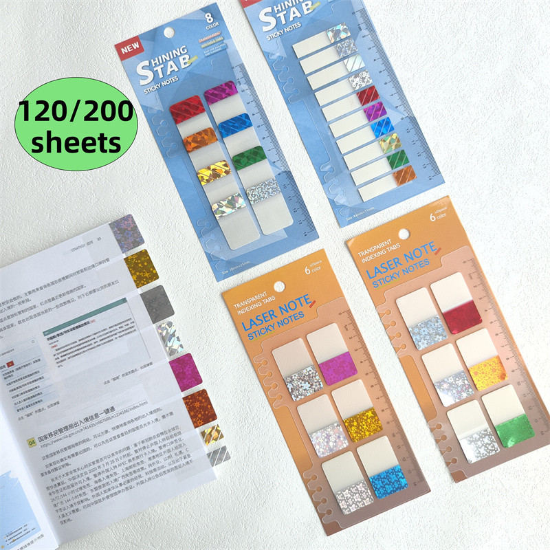 

120/200 Sheet Stickers 8/10 Color Clear Transparent Laser Index Tabs Flags Sticky Note Stationery School Office Supplies