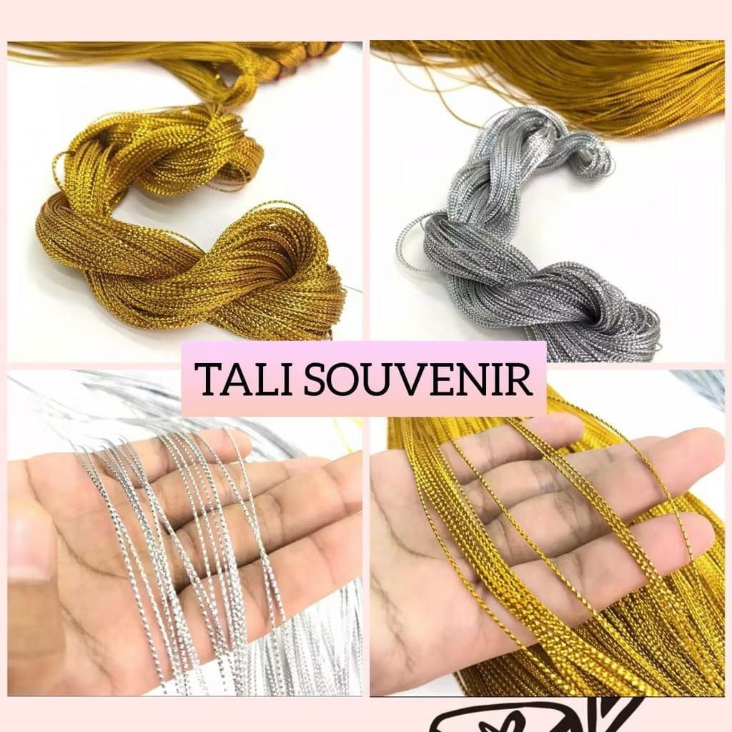

PER 5,10 & 50 METER - TALI SOUVENIR AKSESORIS HAMPERS HANG TAG EMAS SILVER / 1 MM TALI TIPIS EMAS SILVER HANG TAG HAMPERS