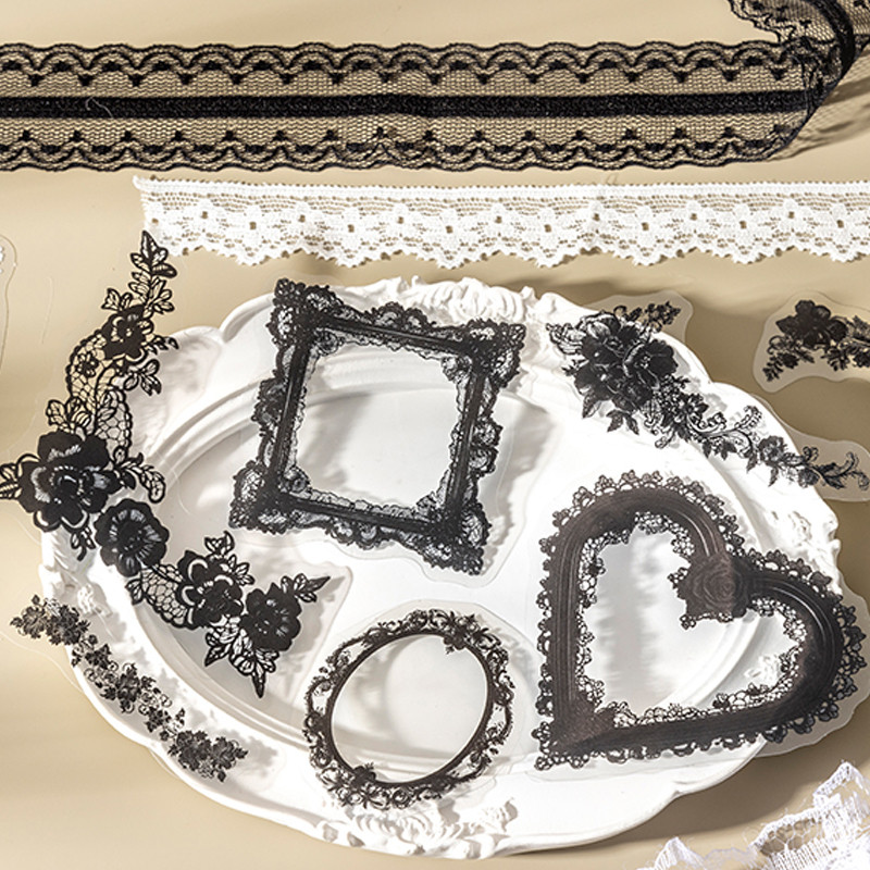 

Mr Paper 60pcs Miss Lace Day and Night Series Lace Material Pack Sticker DIY Handbook Collage Greeting Card Calendar Photo Frame