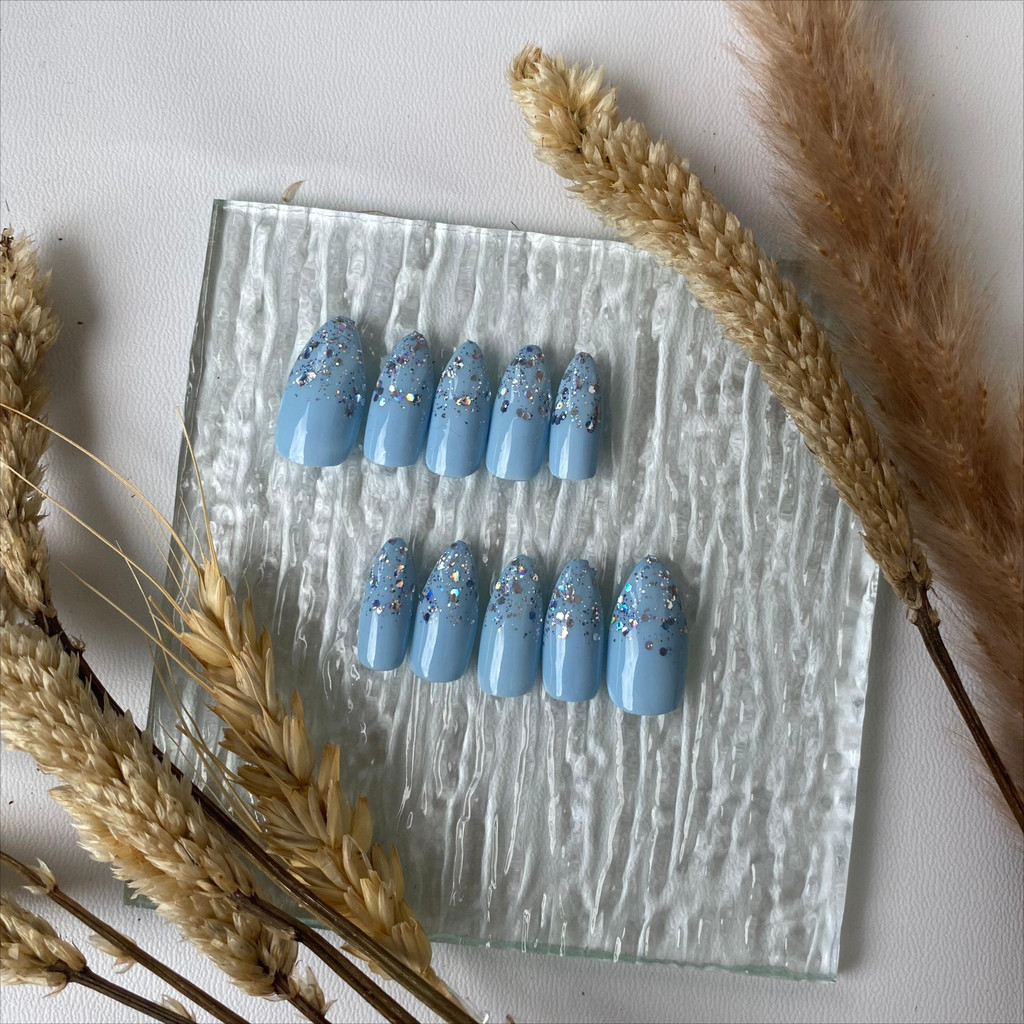 FREE LEM - Grosir kuku palsu kediri warna biru soft| Nail art kuku palsu + lem| Kuku palsu nail art 